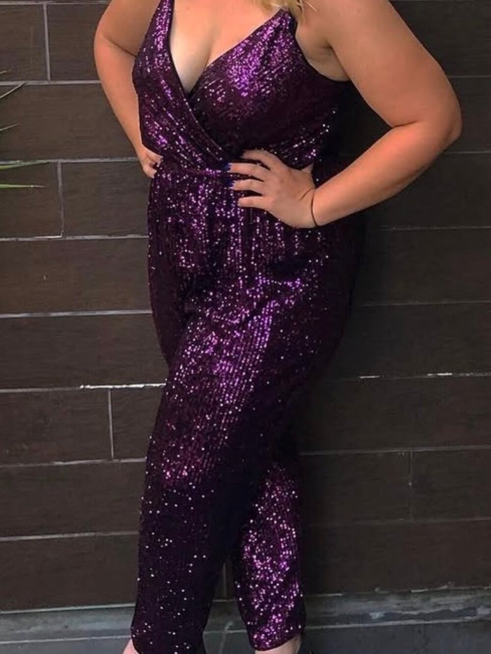 Express Purple Sequin Jumpsuit